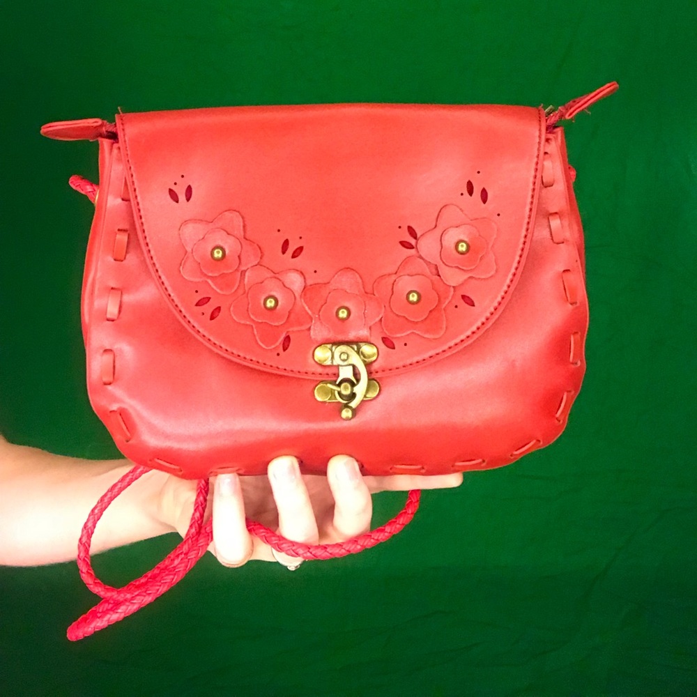 Red Faux Leather Crossbody Purse